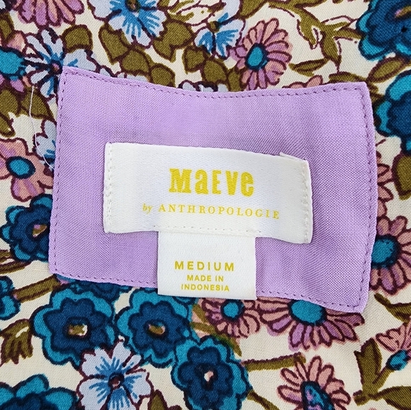 Maeve Anthropologie Odette Smocked Pink Blue Floral Blouse Medium - Picture 7 of 11